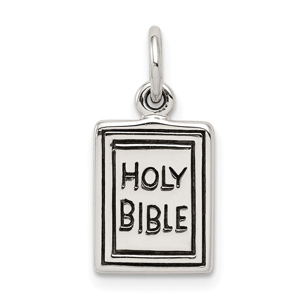 Sterling Silver Antiqued Holy Bible Charm QC5811