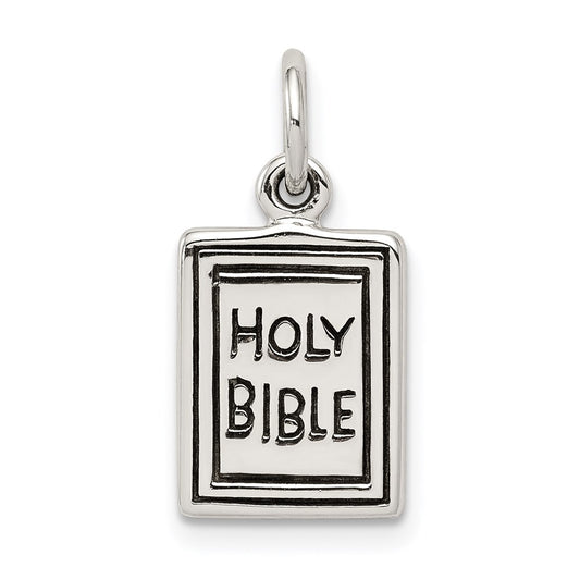 Sterling Silver Antiqued Holy Bible Charm QC5811