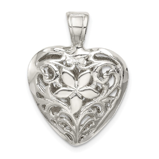 Sterling Silver Filigree Floral Heart Pendant QC581