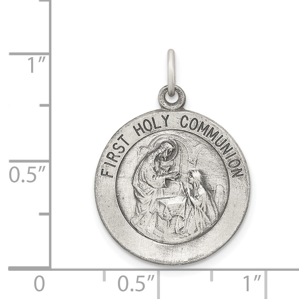 Sterling Silver Antiqued Polished/Matte Holy Communion Pendant QC5824