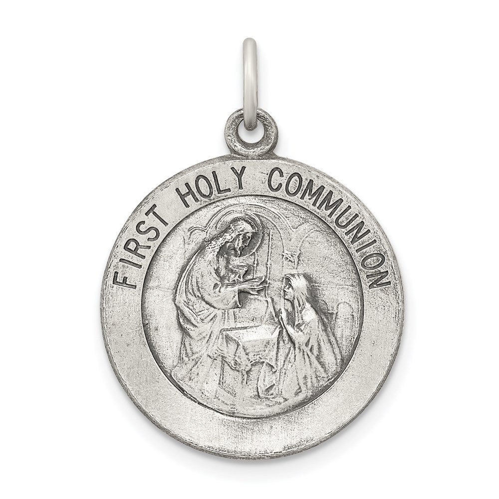 Sterling Silver Antiqued Polished/Matte Holy Communion Pendant QC5824