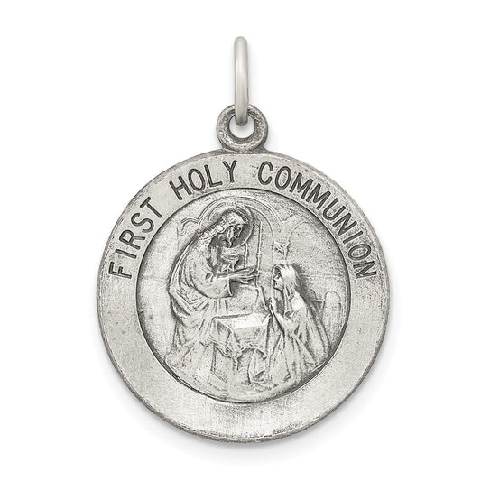 Sterling Silver Antiqued Polished/Matte Holy Communion Pendant QC5824