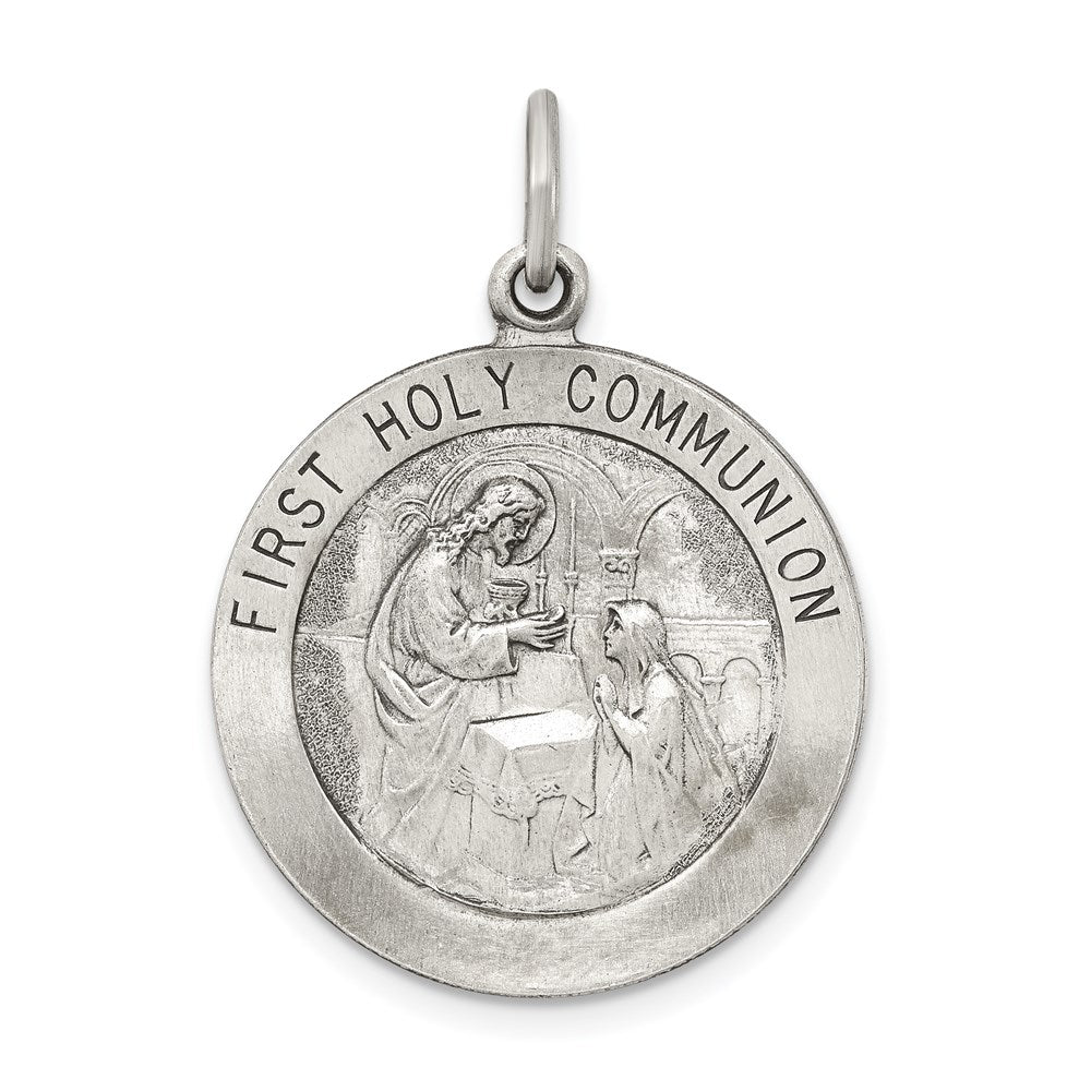 Sterling Silver Antiqued First Holy Communion Medal QC5825
