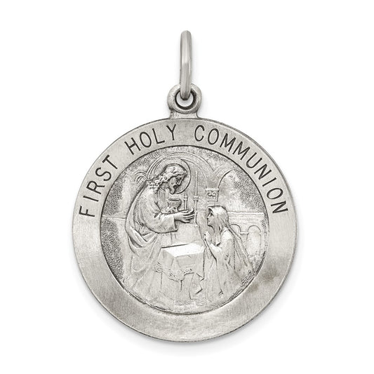 Sterling Silver Antiqued First Holy Communion Medal QC5825