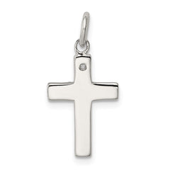 Sterling Silver Rhodium-plated Black Ink FAITH and CZ Antiqued Cross Charm QC5830