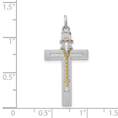 Sterling Silver Rhodium-plated & Vermeil Rosary Cross Pendant QC5833