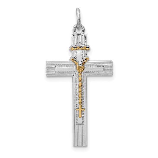 Sterling Silver Rhodium-plated & Vermeil Rosary Cross Pendant QC5833