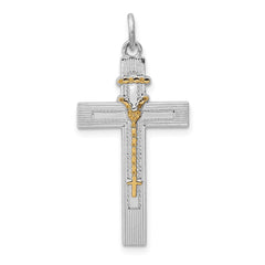 Sterling Silver Rhodium-plated & Vermeil Rosary Cross Pendant QC5833