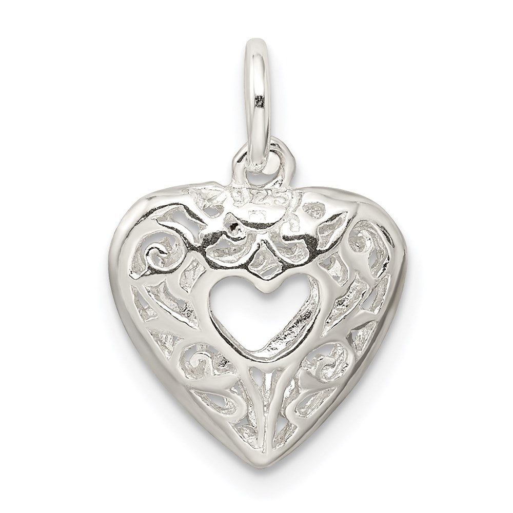 Sterling Silver Filigree Heart Charm QC587