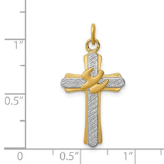 Sterling Silver Rhodium-plated & 18k Gold-plated Dove (Satin) Cross Charm QC5911