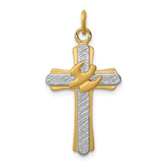 Sterling Silver Rhodium-plated & 18k Gold-plated Dove (Satin) Cross Charm QC5911