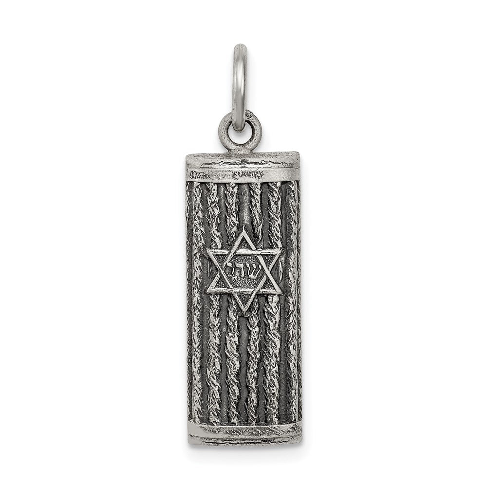 Sterling Silver Antiqued Mezuzah Pendant QC5922