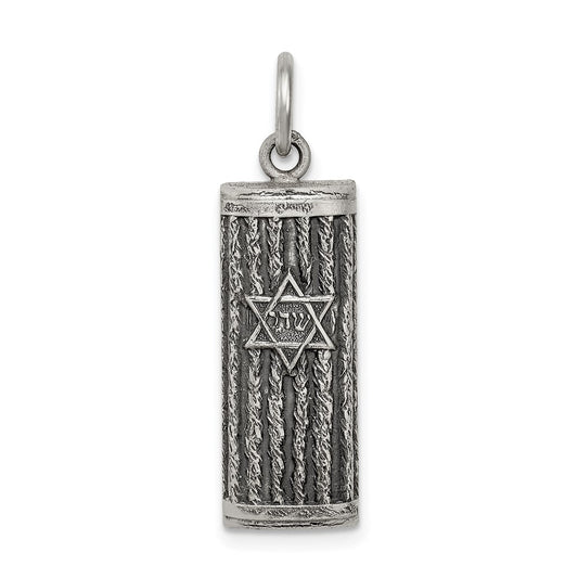 Sterling Silver Antiqued Mezuzah Pendant QC5922