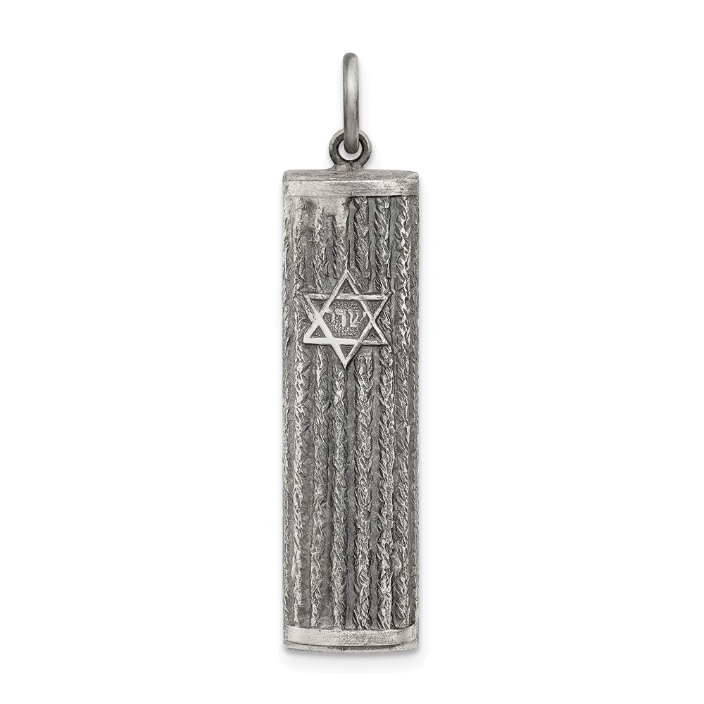 Sterling Silver Antiqued Mezuzah Pendant QC5923
