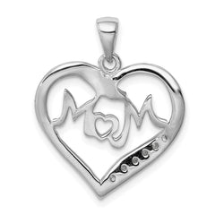 Sterling Silver Rhodium-plated MOM CZ Heart Pendant QC5990