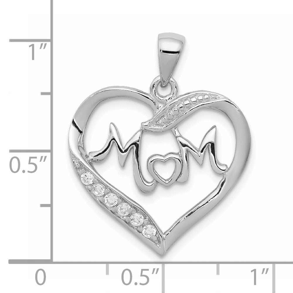 Sterling Silver Rhodium-plated MOM CZ Heart Pendant QC5990