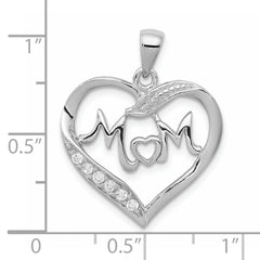 Sterling Silver Rhodium-plated MOM CZ Heart Pendant QC5990