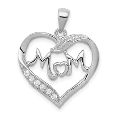 Sterling Silver Rhodium-plated MOM CZ Heart Pendant QC5990