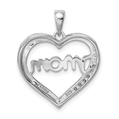 Sterling Silver Rhodium-plated MOM CZ Heart Pendant QC5991