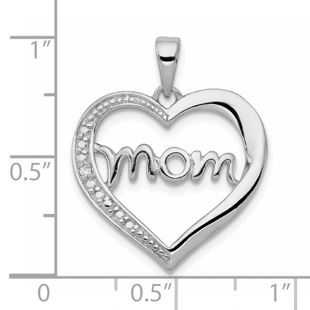 Sterling Silver Rhodium-plated MOM CZ Heart Pendant QC5991