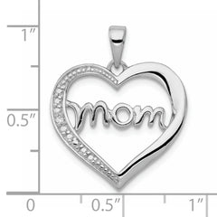 Sterling Silver Rhodium-plated MOM CZ Heart Pendant QC5991