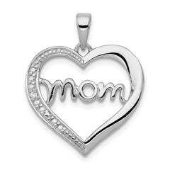 Sterling Silver Rhodium-plated MOM CZ Heart Pendant QC5991