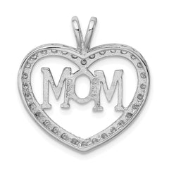 Sterling Silver Rhodium-plated CZ Open Heart MOM Pendant QC5994