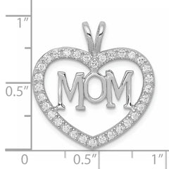 Sterling Silver Rhodium-plated CZ Open Heart MOM Pendant QC5994