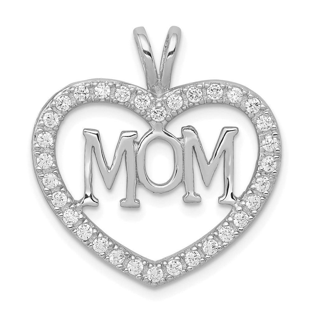 Sterling Silver Rhodium-plated CZ Open Heart MOM Pendant QC5994
