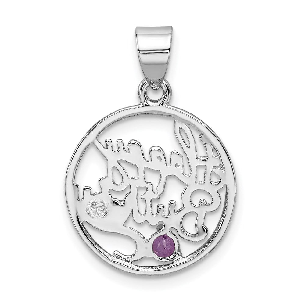 Sterling Silver Rhodium-plated Amethyst Happy Birthday Pendant QC6013