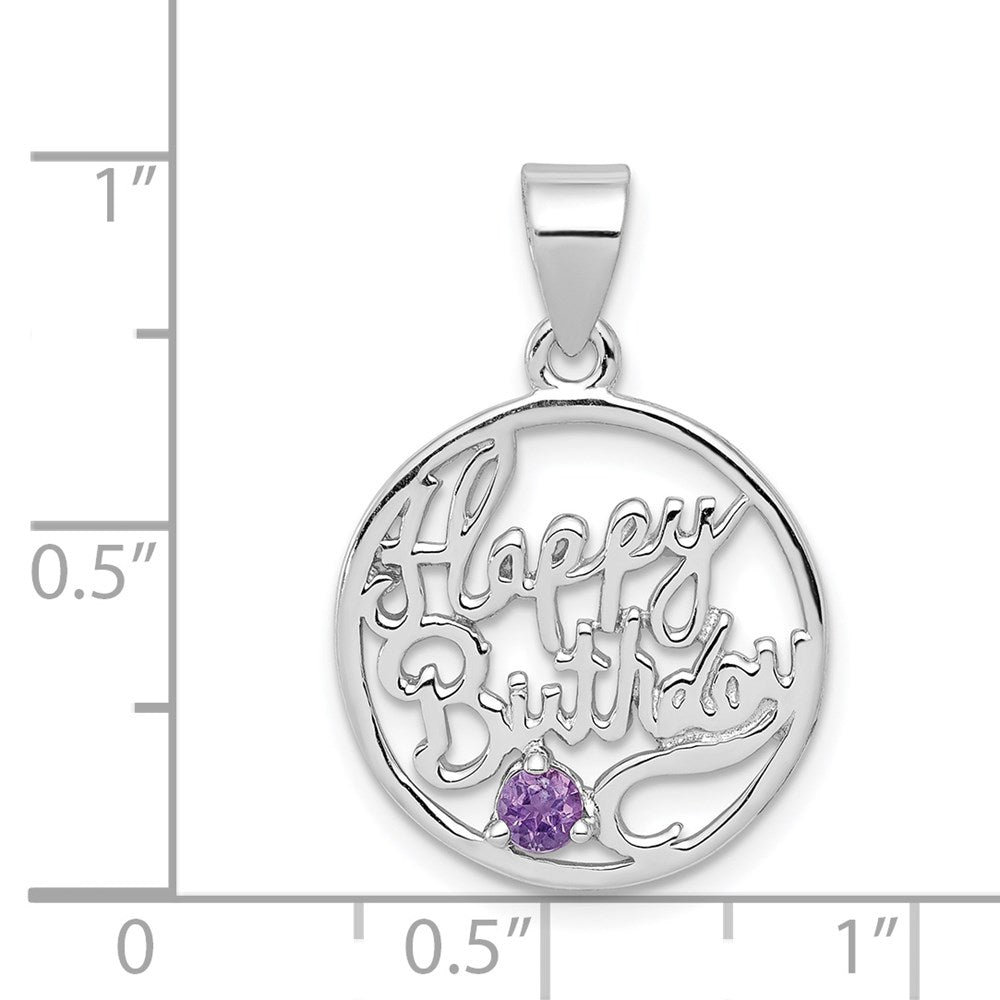 Sterling Silver Rhodium-plated Amethyst Happy Birthday Pendant QC6013