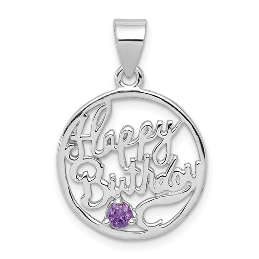 Sterling Silver Rhodium-plated Amethyst Happy Birthday Pendant QC6013