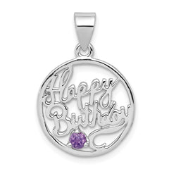 Sterling Silver Rhodium-plated Amethyst Happy Birthday Pendant QC6013