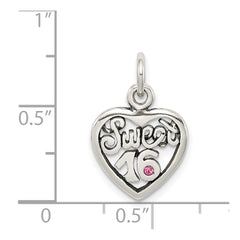 Sterling Silver Antiqued Sweet 16 Heart Charm QC6016
