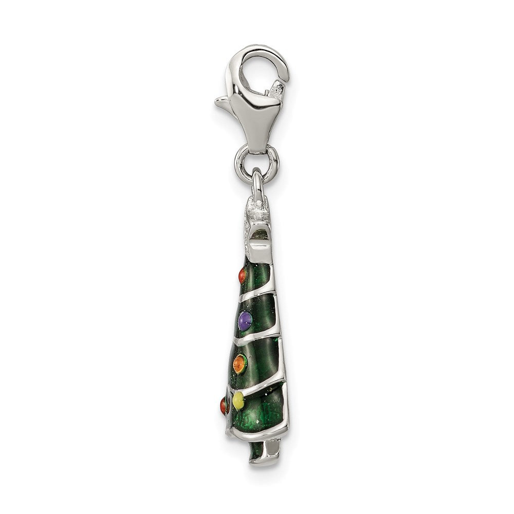 Sterling Silver RH-plated CZ & Enameled Christmas Tree Charm QC6066
