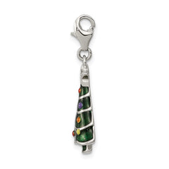 Sterling Silver RH-plated CZ & Enameled Christmas Tree Charm QC6066
