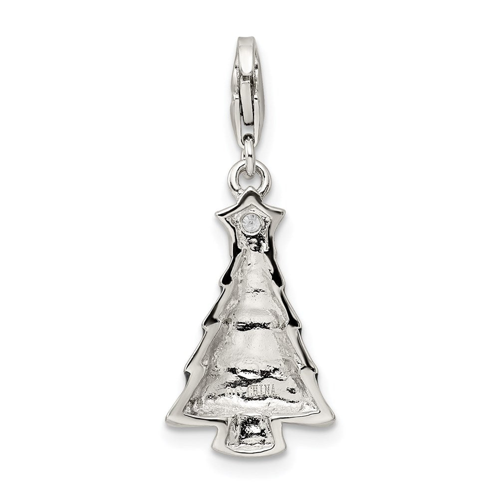 Sterling Silver RH-plated CZ & Enameled Christmas Tree Charm QC6066