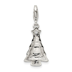 Sterling Silver RH-plated CZ & Enameled Christmas Tree Charm QC6066