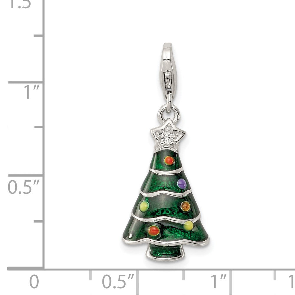 Sterling Silver RH-plated CZ & Enameled Christmas Tree Charm QC6066