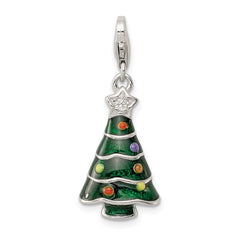 Sterling Silver RH-plated CZ & Enameled Christmas Tree Charm QC6066