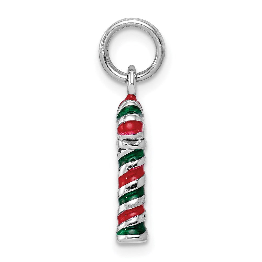 Sterling Silver Rhodium-plated Enamel Candy Cane Charm QC6073