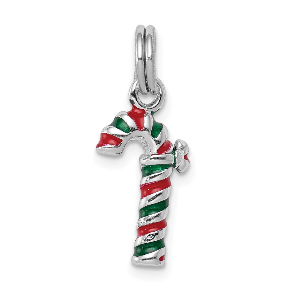 Sterling Silver Rhodium-plated Enamel Candy Cane Charm QC6073