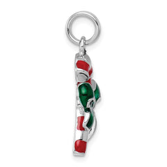 Sterling Silver Rhodium-platedEnamel Candy Cane Charm QC6075