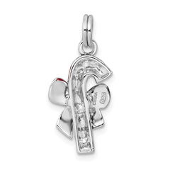 Sterling Silver Rhodium-platedEnamel Candy Cane Charm QC6075
