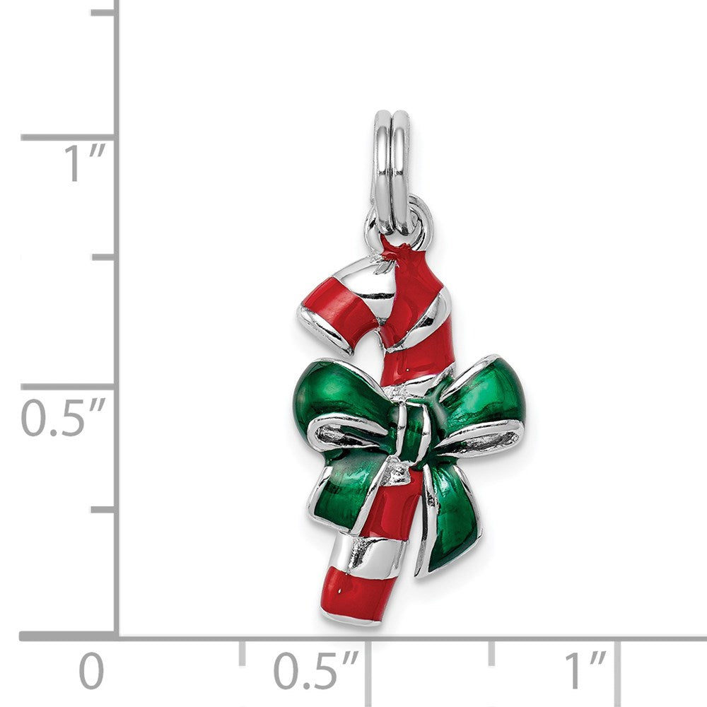 Sterling Silver Rhodium-platedEnamel Candy Cane Charm QC6075