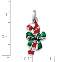 Sterling Silver Rhodium-platedEnamel Candy Cane Charm QC6075