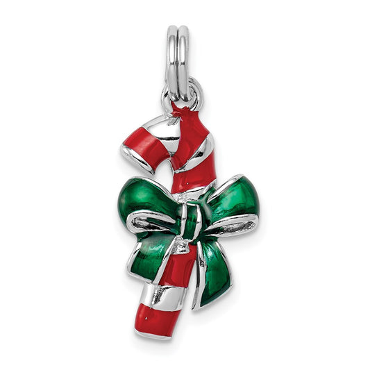 Sterling Silver Rhodium-platedEnamel Candy Cane Charm QC6075