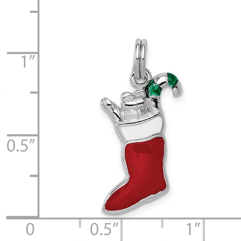 Sterling Silver Rhodium-platedEnamel Stocking Charm QC6078