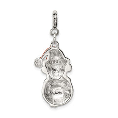 Sterling Silver Rhodium-plated CZ Enameled Snowman Charm QC6080