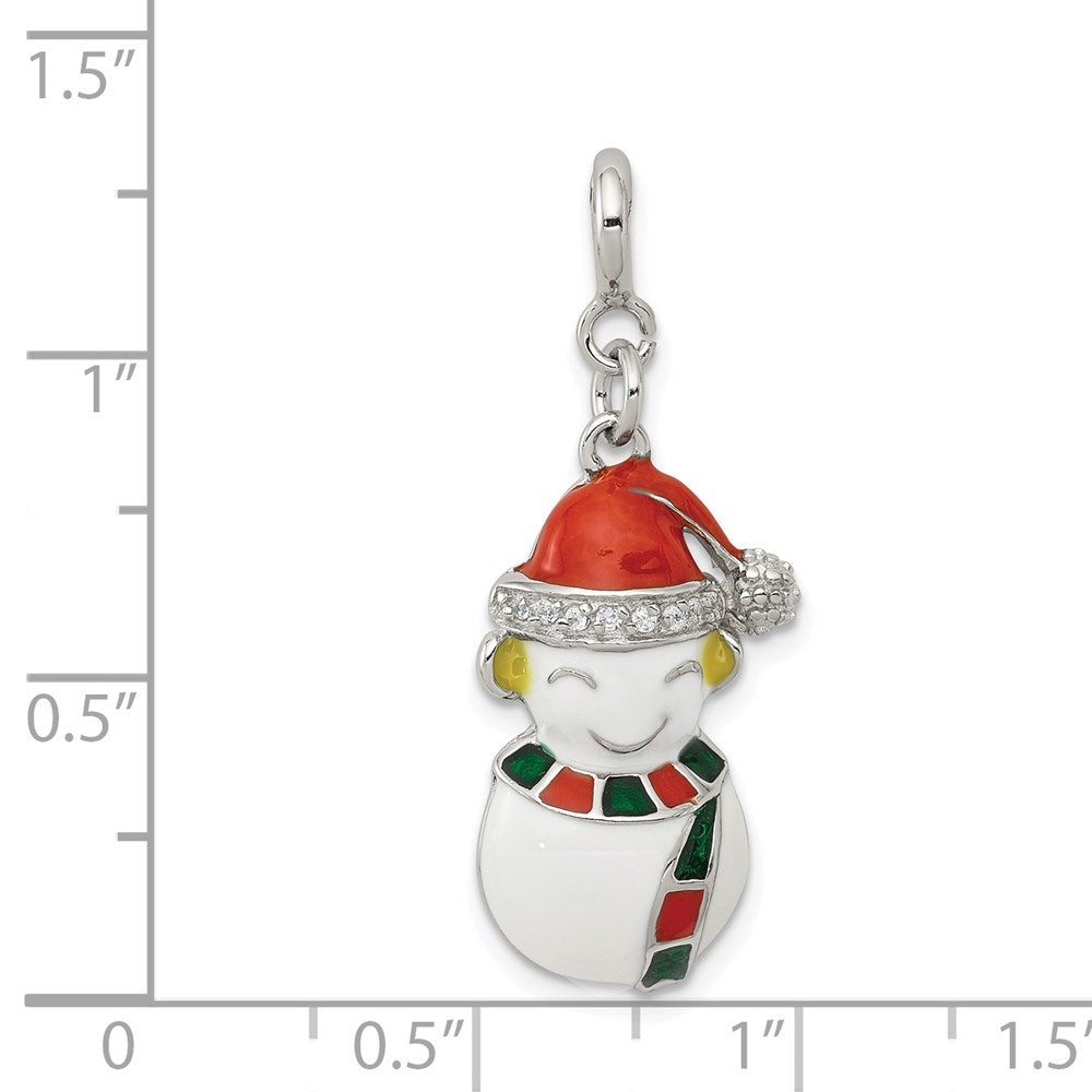 Sterling Silver Rhodium-plated CZ Enameled Snowman Charm QC6080